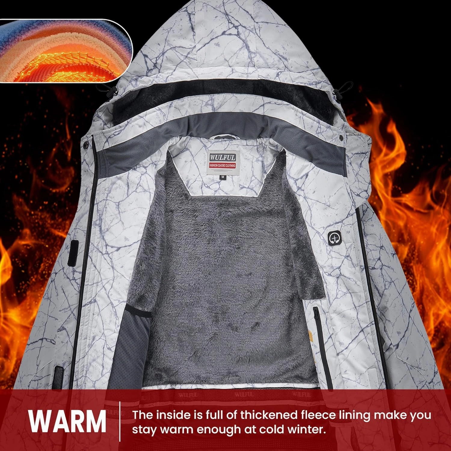 WULFUL Women’s Waterproof Snow Ski Jacket Mountain Windproof Winter Coat with Detachable Hood