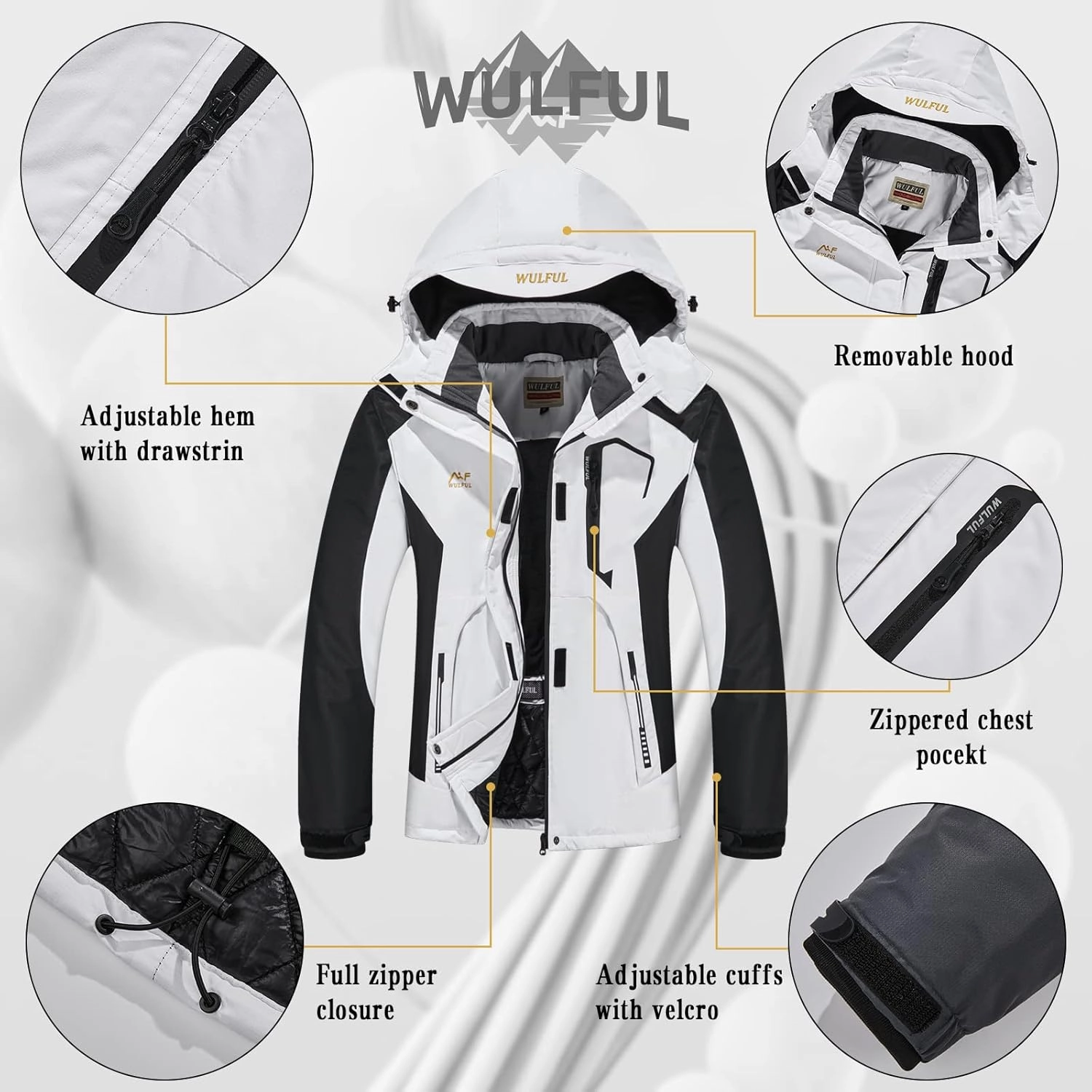 WULFUL Women’s Waterproof Snow Ski Jacket Mountain Windproof Winter Coat with Detachable Hood