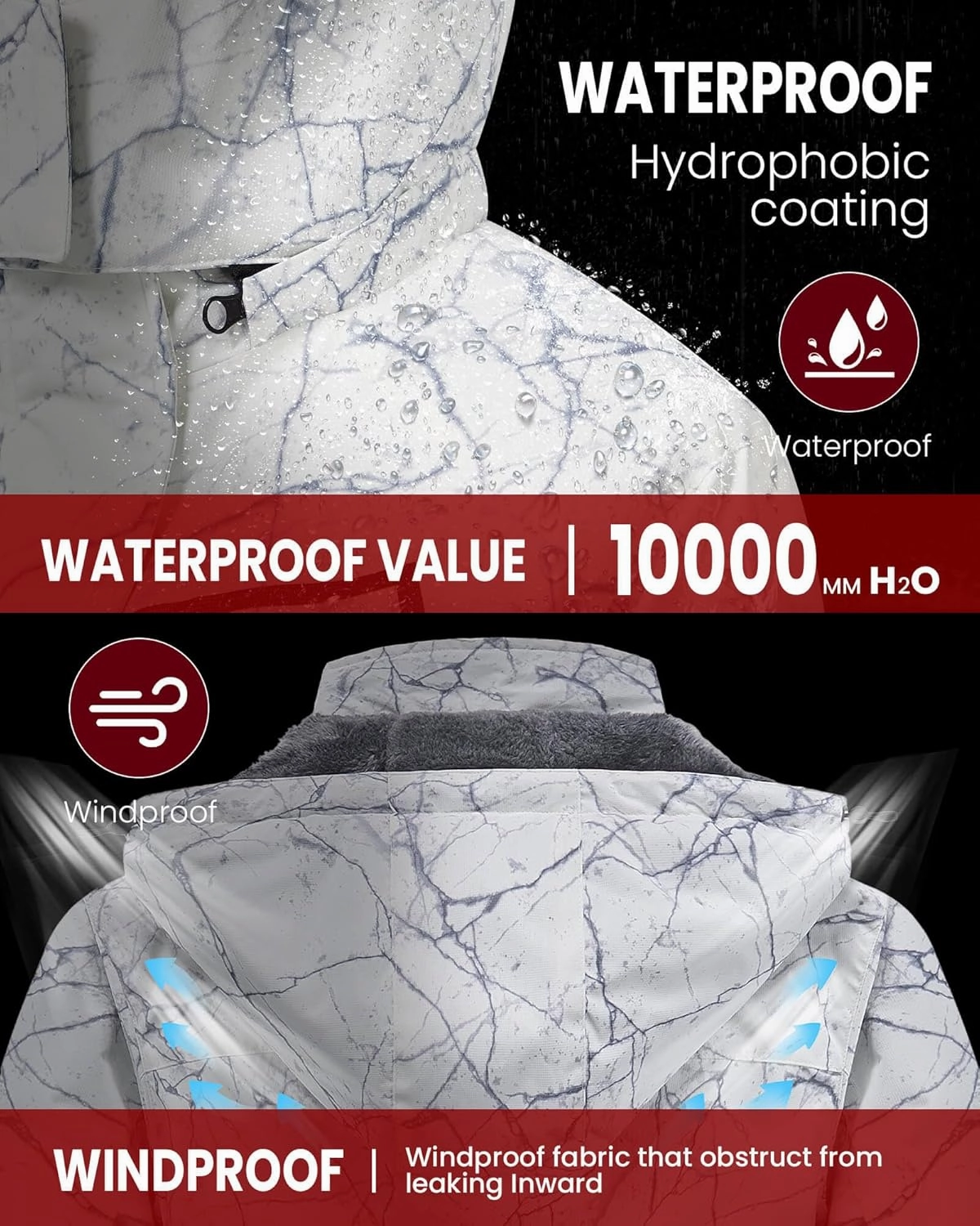 WULFUL Women’s Waterproof Snow Ski Jacket Mountain Windproof Winter Coat with Detachable Hood