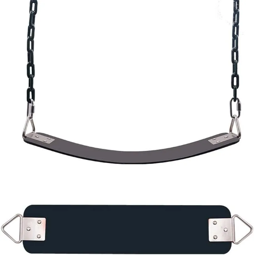 XL- Heavy Duty Swing Seat Playground Swing Set Chain Plastic Coated, Swing for Kids & Adults with Metal Triangle Ring Chair (Color : Black)