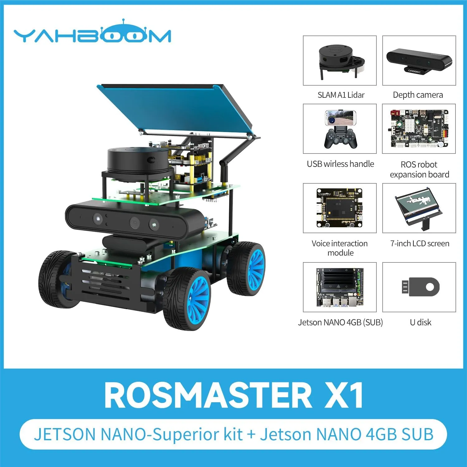 Yahboom Adults Robot Car Kit with Radar Depth Camera ROS System Electronic Project Learning Robot Car Kit, Based on Jetson Nano, DIY Suspension Chassis, Autonomous Driving Mapping Navigation