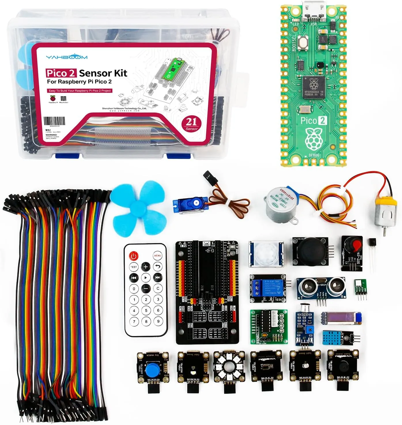 Yahboom Raspberry Pi Pico2 Sensor Kit, Compatible with Pico 2 Microcontroller Board, Based On Official RP2350 Chip, Dual-Core & Dual-Architecture Design, MicroPython Programming