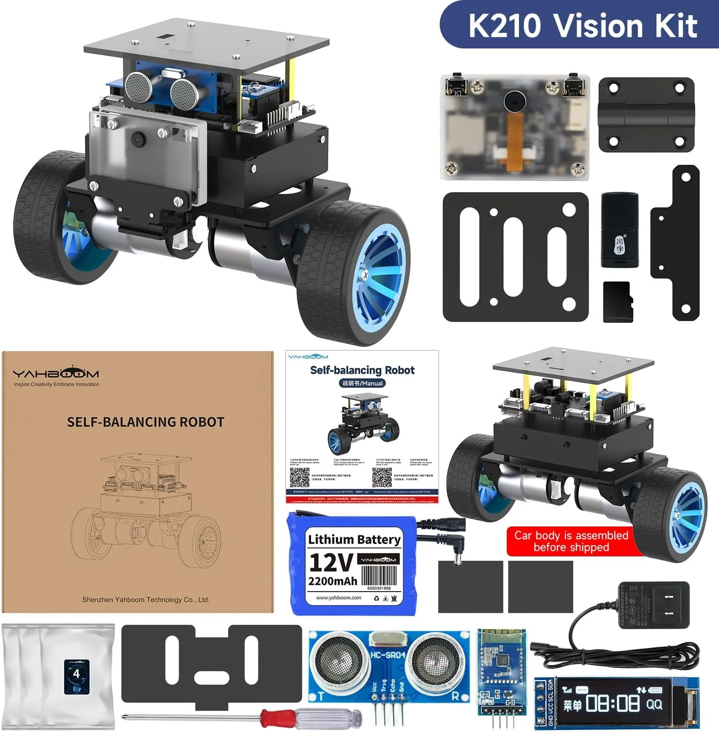 Yahboom STM32 Self-Balancing Car,2WD Robot Chassis Kit,with AI Vision Module,Color Recognition AI Technology,Suitable for STEAM Electronic Projects