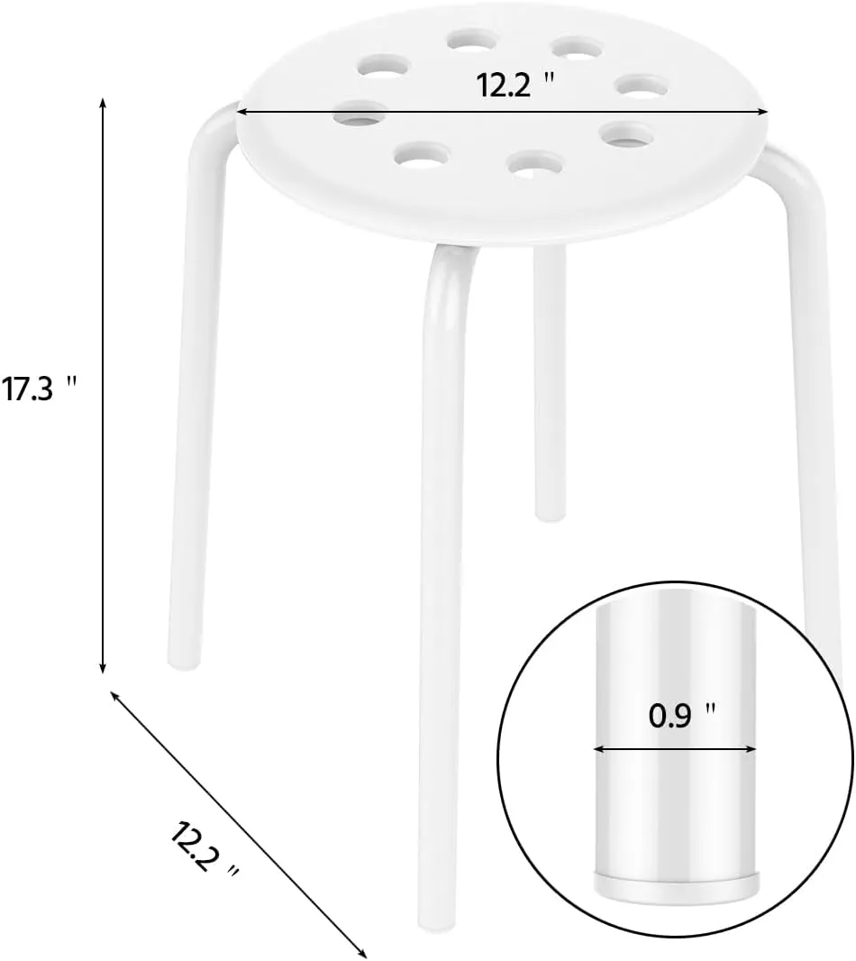 Yaheetech Plastic Bar Stools Flexible Seating Backless Barstools Dining Chairs Stack Nesting Stools, 17.3inches Height White Pack of 5