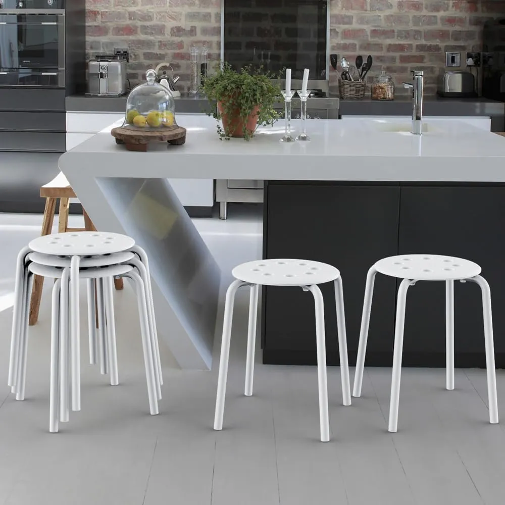 Yaheetech Plastic Bar Stools Flexible Seating Backless Barstools Dining Chairs Stack Nesting Stools, 17.3inches Height White Pack of 5