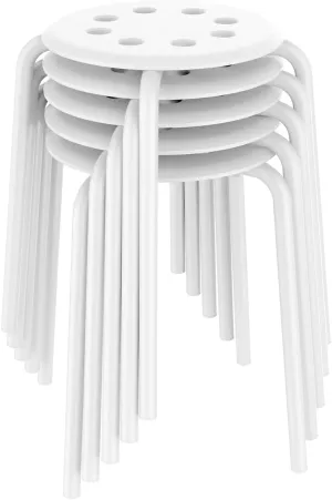 Yaheetech Plastic Bar Stools Flexible Seating Backless Barstools Dining Chairs Stack Nesting Stools, 17.3inches Height White Pack of 5