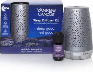 Yankee Candle Sleep Diffuser Kit | Silver, Includes Diffuser for Essential Oils and Midnight Tranquility Oil Refill, Up to 30 Nights of Relaxing Fragrance
