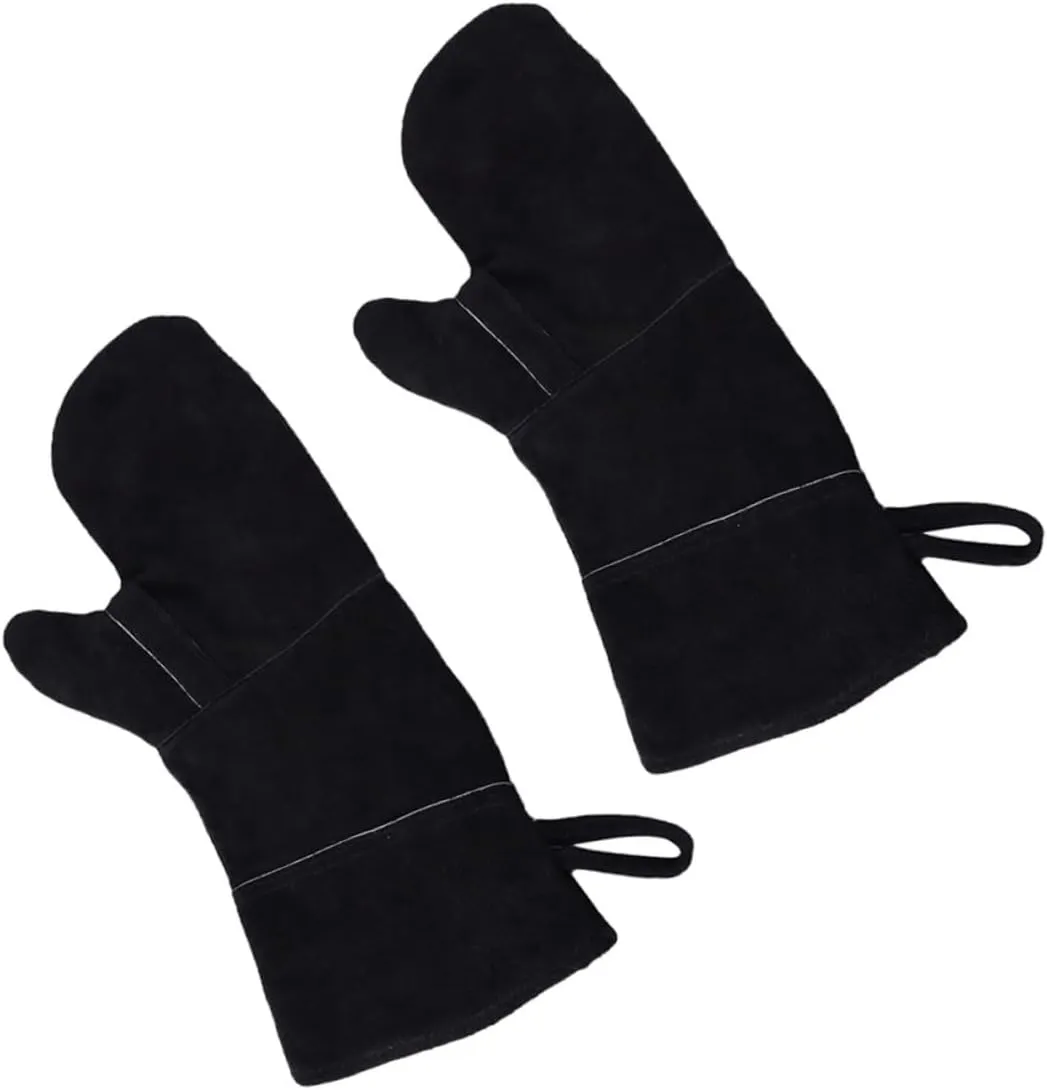 Yardwe 1pair BBQ Gloves Insulated Gloves for Grilling Fireplace and Camping Fire Resistant Comfortable Leather