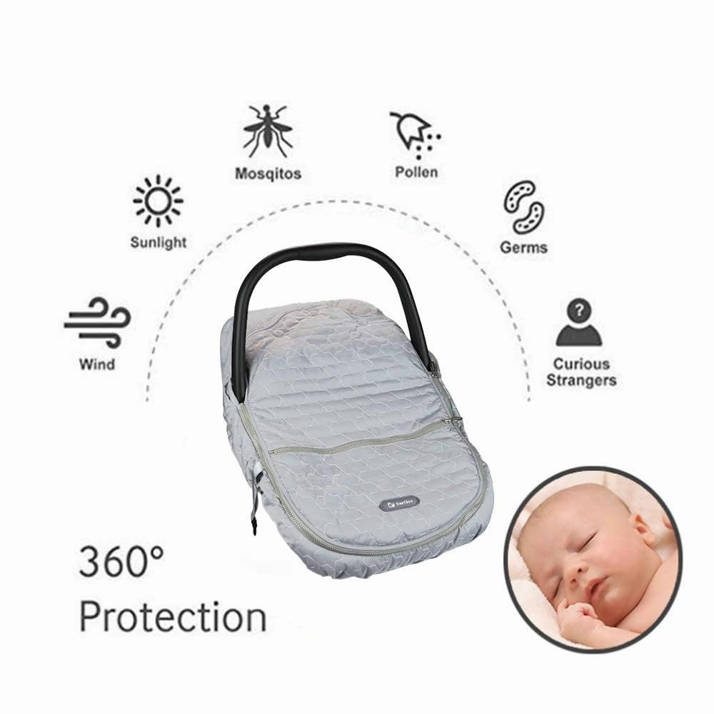 Yoofoss Baby Car Seat Cover Winter Carseat Canopies Cover to Protect Baby from Cold Wind, Super Warm Plush Fleece Baby Carrier Cover for Infant Boys Girls (Grey)