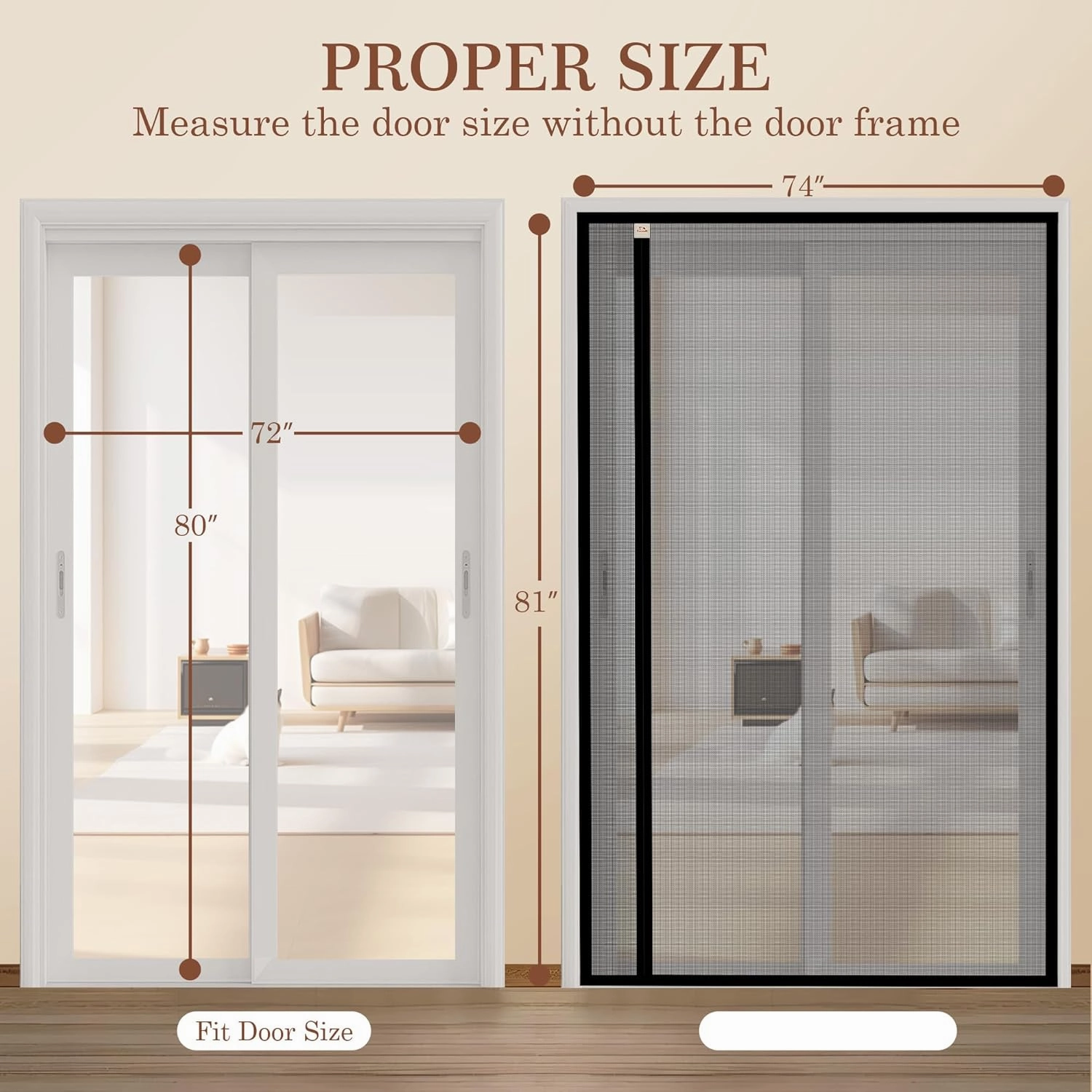 Yotache Reversible Left/Right Opening Magnetic Screen Door Fits 72 x 80 inch Doors, Screen Size 74" x 81", Strong Magnets Anti-Tearing Polyester Mesh for Front/Back Patio Sliding Door, Black