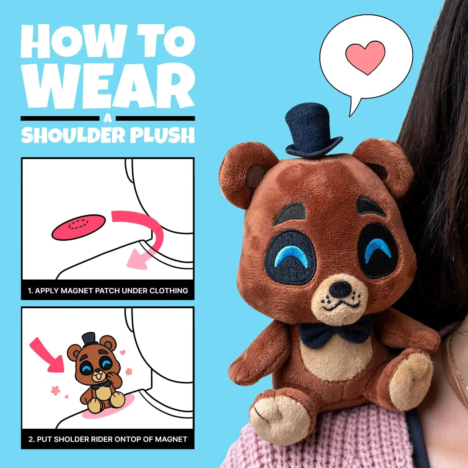Youtooz FNAF Freddy Plush 6IN Shoulder Rider, Collectible Soft Magnetic Freddy Shoulder Rider Plushie from Five Night's at Freddys, By Youtooz FNAF Plush Collection
