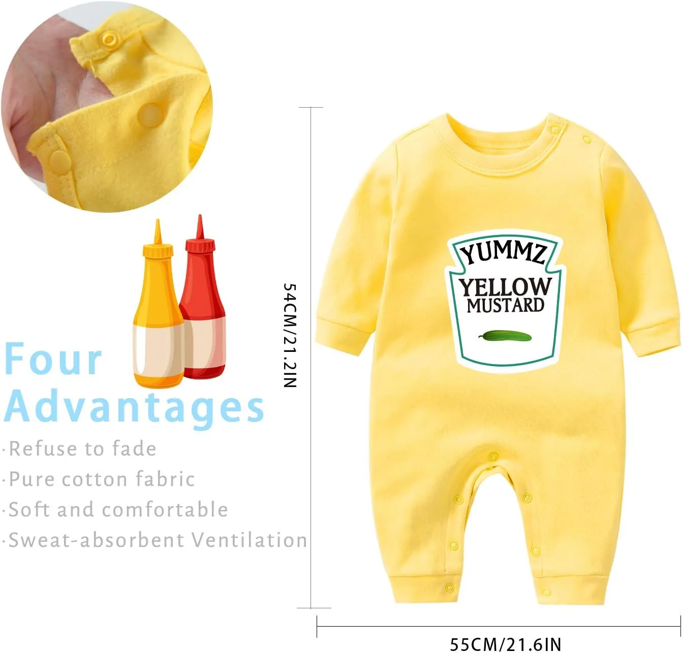 YSCULBUTOL Baby Bodysuit Yummz Tomato Ketchup Mustard Red Yellow Twins Set Boys Girls Clothes Twins Baby Outfits