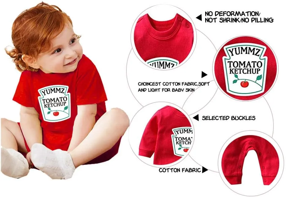 YSCULBUTOL Baby Bodysuit Yummz Tomato Ketchup Mustard Red Yellow Twins Set Boys Girls Clothes Twins Baby Outfits