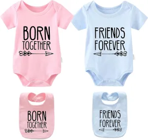 YSCULBUTOL Baby Twins Bodysuits Best Friends Forever Baby Clothes Set with Bibs Girl Outfit with hat