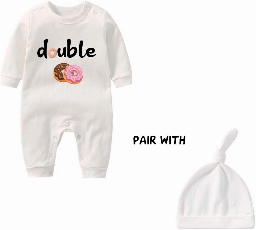 YSCULBUTOL Baby Twins Bodysuits Funny Double Trouble Cute Girl Romper Twin Jumpsuits Hat Set