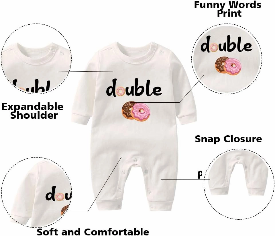 YSCULBUTOL Baby Twins Bodysuits Funny Double Trouble Cute Girl Romper Twin Jumpsuits Hat Set