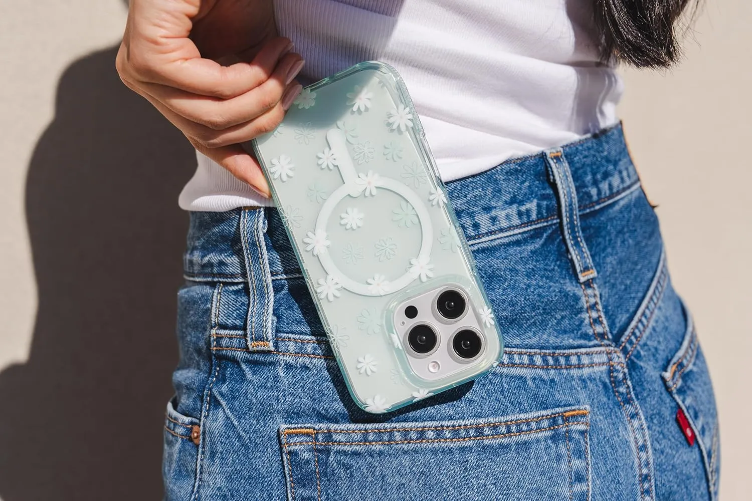 ZAGG Milan Snap Case for iPhone 16 Pro Max - White Floral Design on Green Transparent Base, MagSafe Compatible, 13ft Drop Protection, Eco-Friendly, Graphene Reinforced, Green Daisies