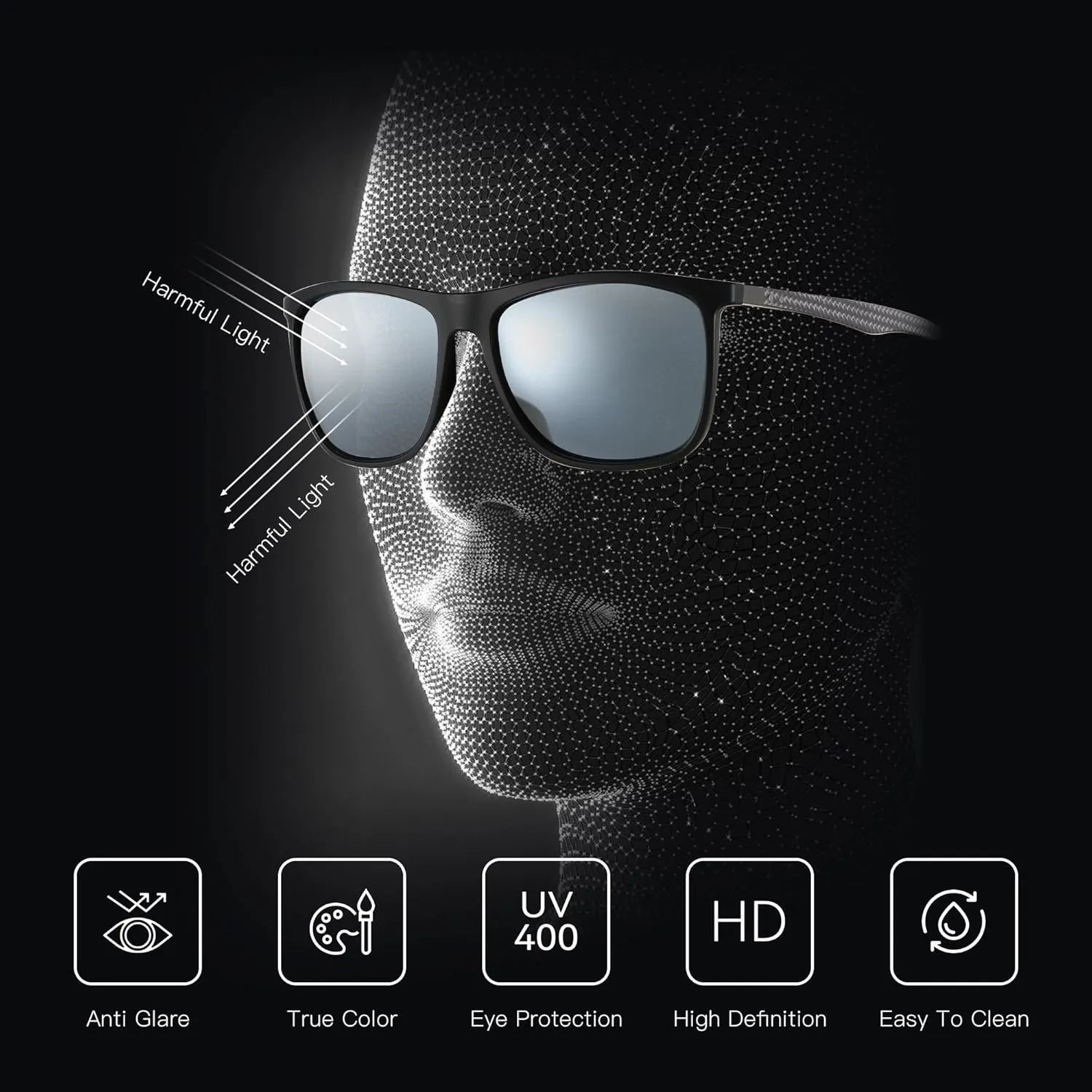 ZENOTTIC Square Polarized Sunglasses for Men Ultralight Carbon Fiber Sun Glasses Driving Fishing Golf Sports UV400 Protection