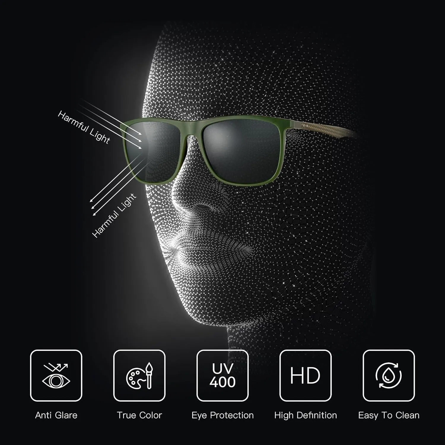 ZENOTTIC Square Polarized Sunglasses for Men Ultralight Carbon Fiber Sun Glasses Driving Fishing Golf Sports UV400 Protection