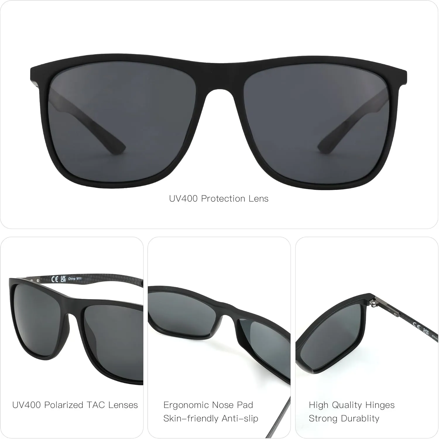 ZENOTTIC Square Polarized Sunglasses for Men Ultralight Carbon Fiber Sun Glasses Driving Fishing Golf Sports UV400 Protection