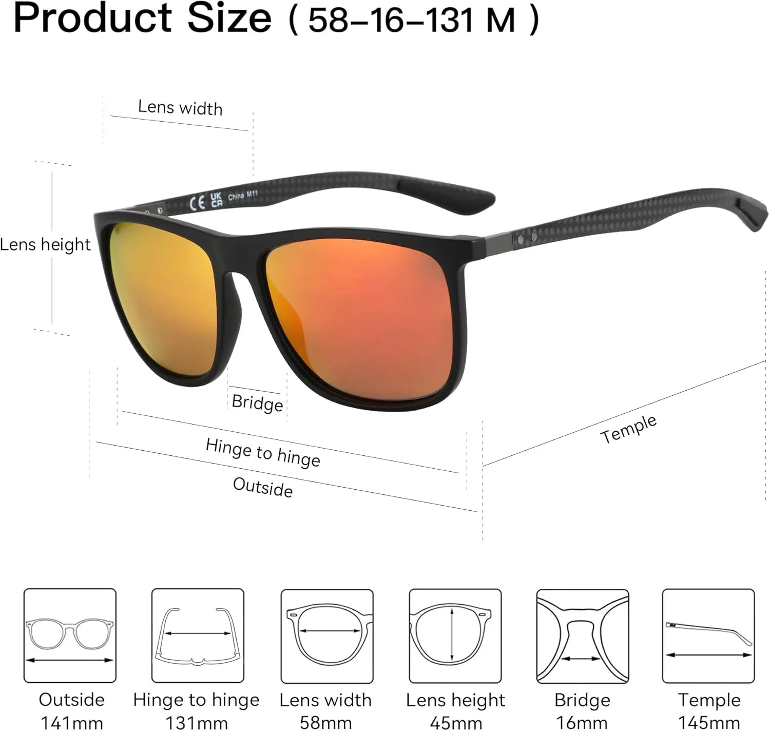 ZENOTTIC Square Polarized Sunglasses for Men Ultralight Carbon Fiber Sun Glasses Driving Fishing Golf Sports UV400 Protection