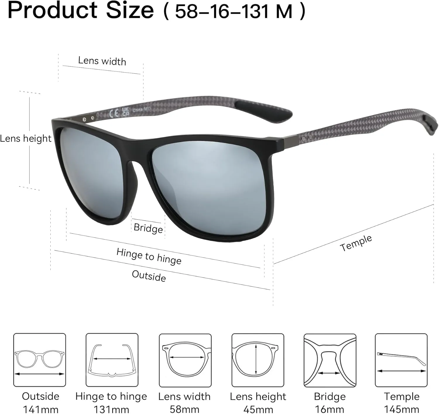 ZENOTTIC Square Polarized Sunglasses for Men Ultralight Carbon Fiber Sun Glasses Driving Fishing Golf Sports UV400 Protection