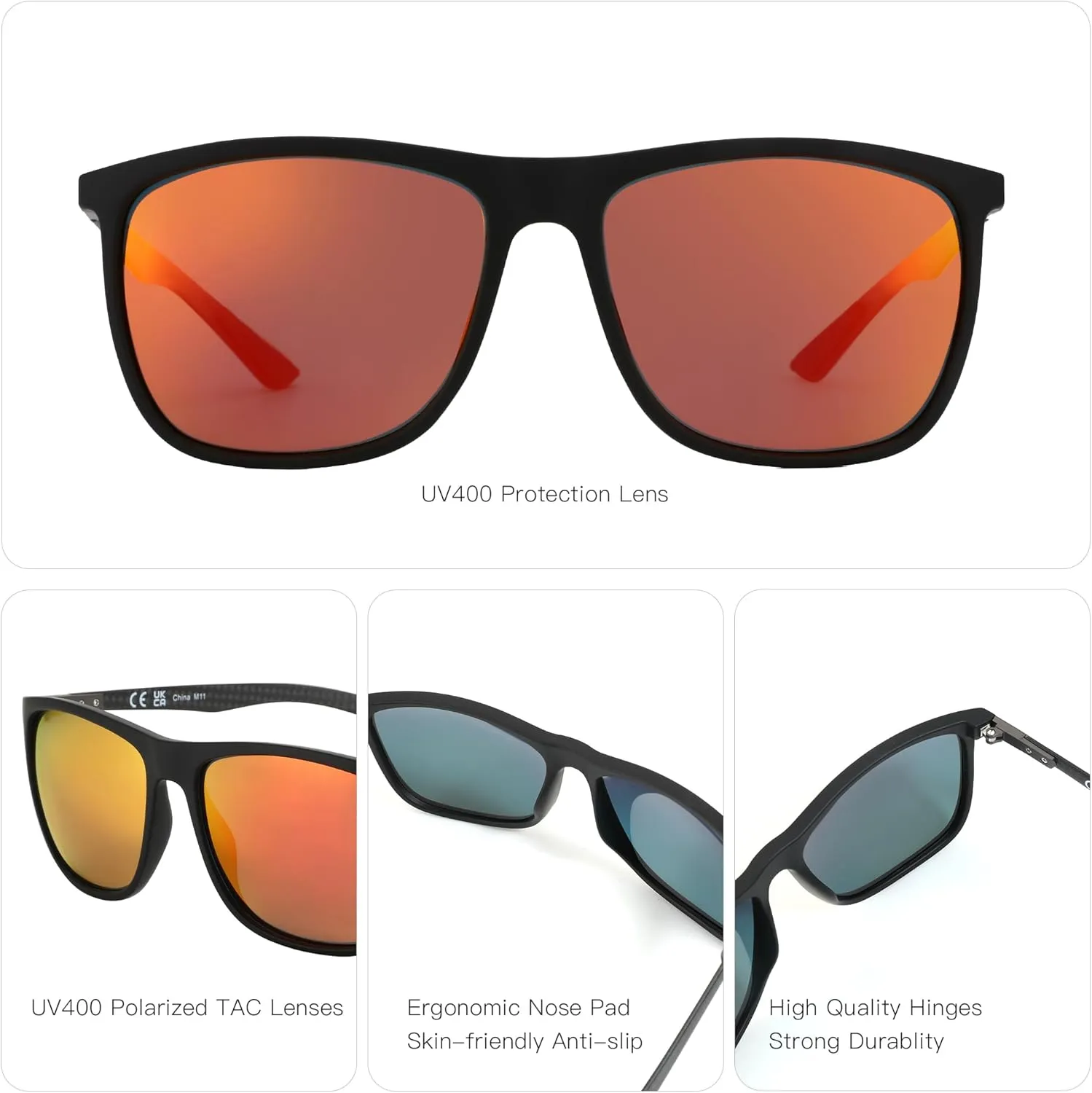 ZENOTTIC Square Polarized Sunglasses for Men Ultralight Carbon Fiber Sun Glasses Driving Fishing Golf Sports UV400 Protection