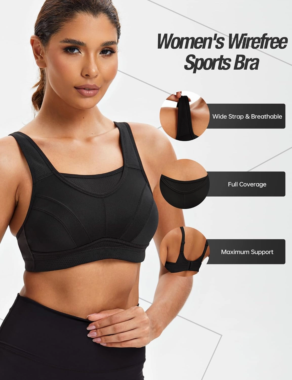 ZeroBound Women's Sports Bra High Impact Large Bust Full Coverage Workout Bras Adjustable Wirefree NO Padded Bra