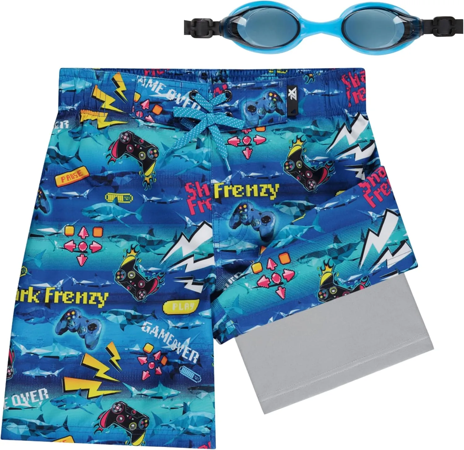 ZeroXposur Boys Swim Trunks with Compression Liner and Goggles, Quick Dry Swim Shorts