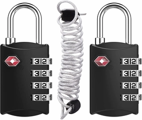 ZHEGE Travel Lock 2 Pack, TSA Locks for Luggage with Flexible Cable (80cm) for Gym, Suitcases, Backpack, Baggage, Easy Read Dials with Alloy Body (Black, 2Pack)