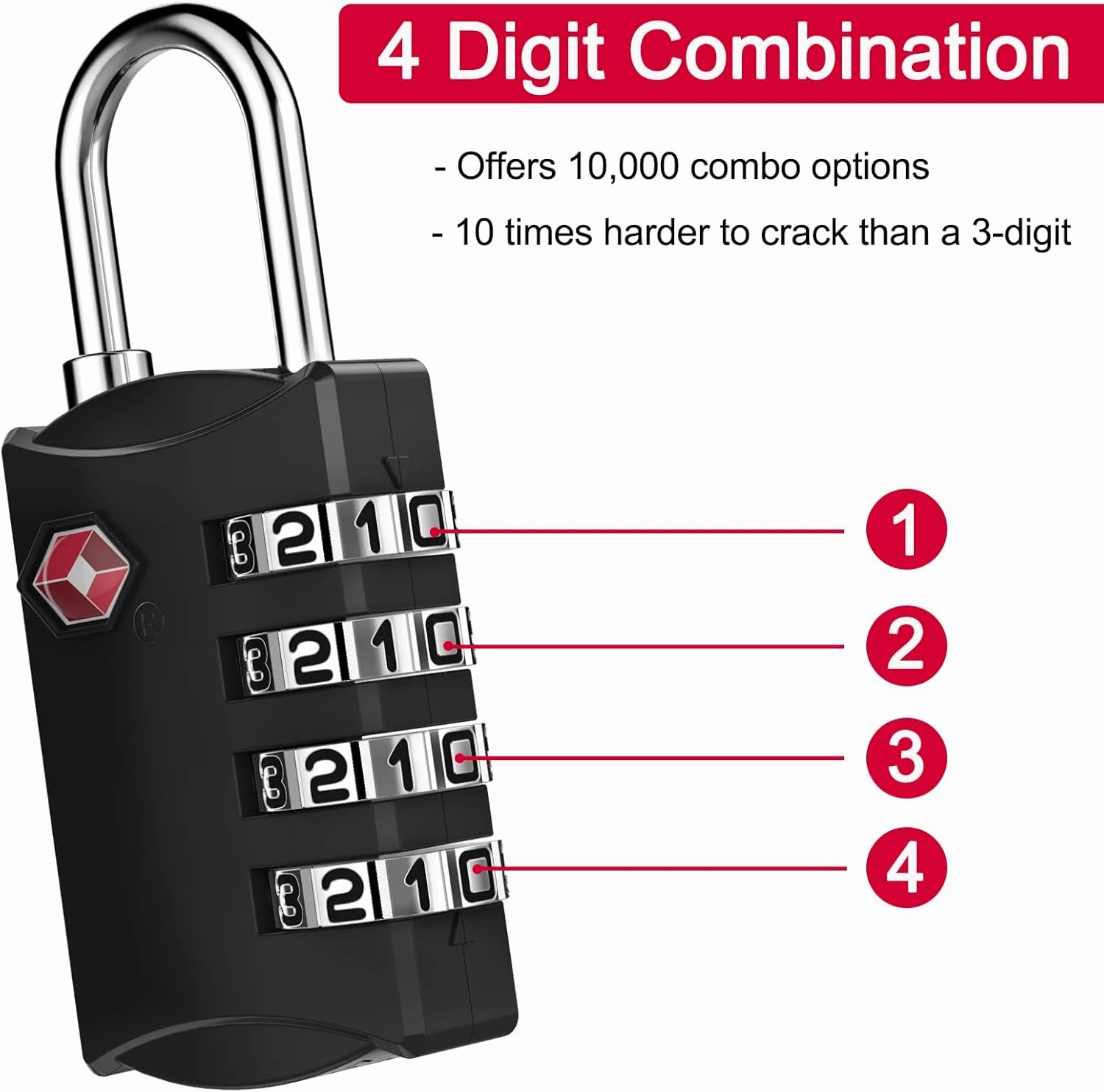 ZHEGE Travel Lock 2 Pack, TSA Locks for Luggage with Flexible Cable (80cm) for Gym, Suitcases, Backpack, Baggage, Easy Read Dials with Alloy Body (Black, 2Pack)