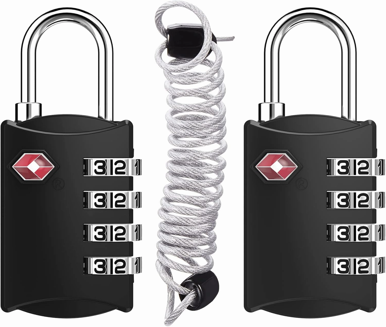 ZHEGE Travel Lock 2 Pack, TSA Locks for Luggage with Flexible Cable (80cm) for Gym, Suitcases, Backpack, Baggage, Easy Read Dials with Alloy Body (Black, 2Pack)