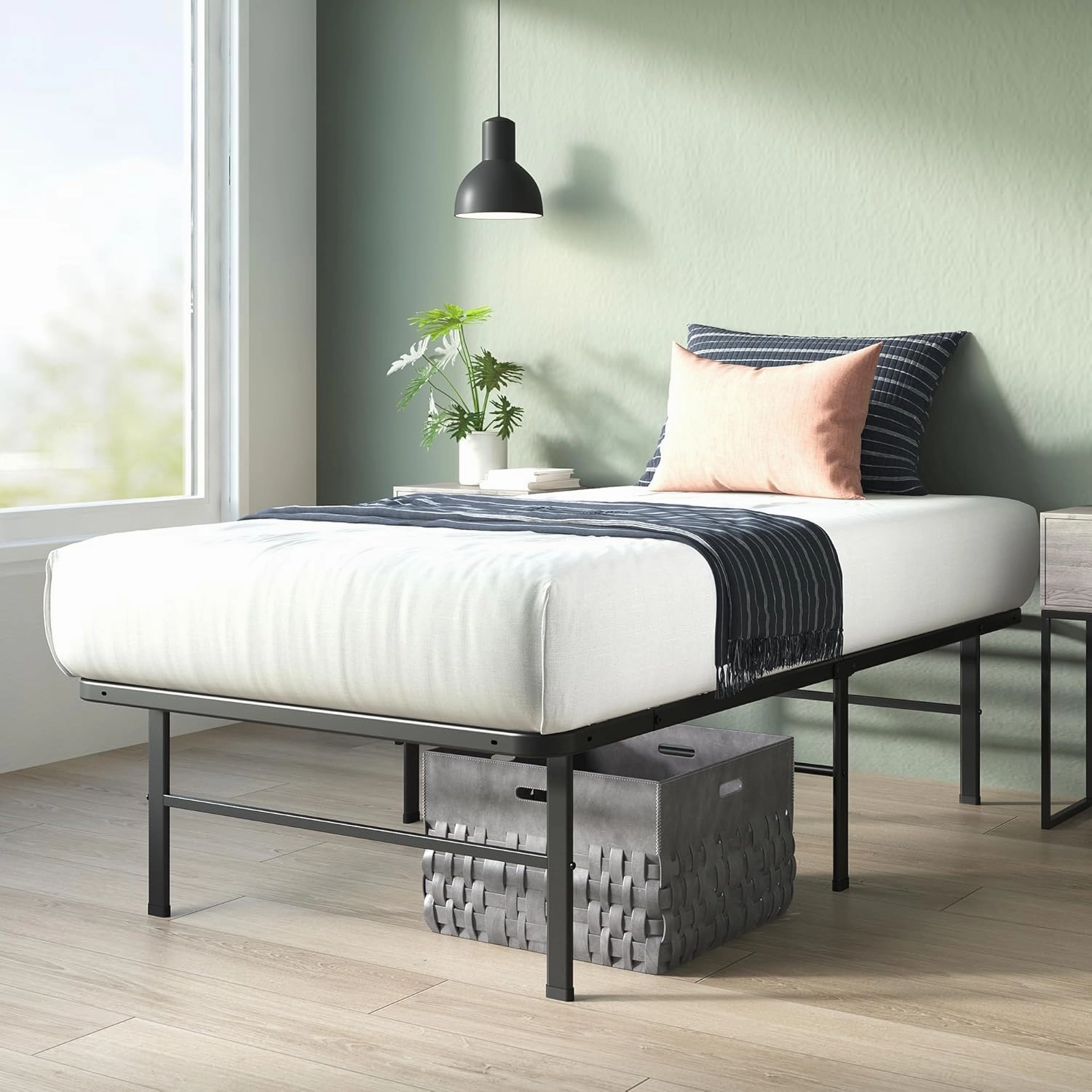ZINUS Rumi 14in Twin Metal Bed Frame, Quick Assembly SmartBase® Mattress Foundation, Heavy Duty Sturdy Steel with No Box Spring Needed, Eco-Friendly Packaging, Black