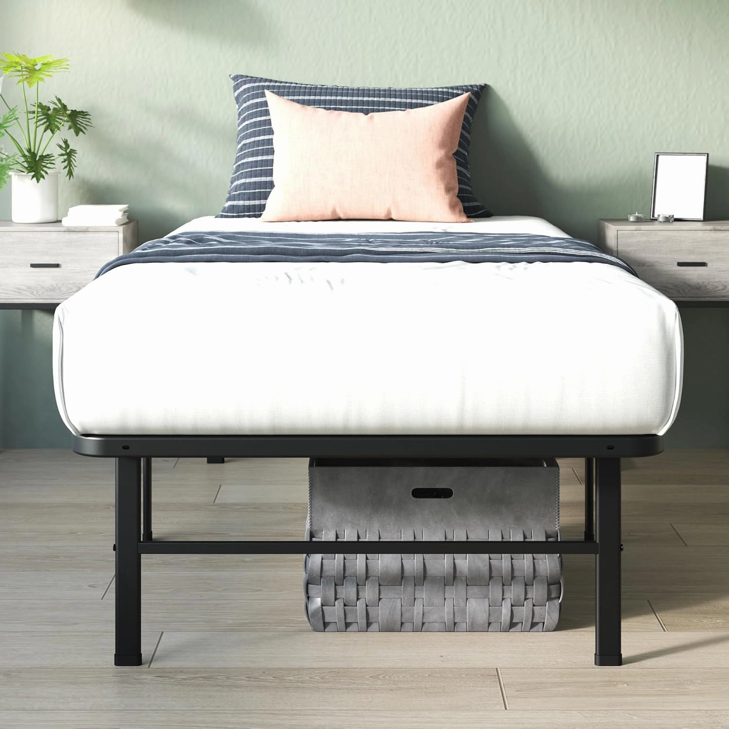 ZINUS Rumi 14in Twin Metal Bed Frame, Quick Assembly SmartBase® Mattress Foundation, Heavy Duty Sturdy Steel with No Box Spring Needed, Eco-Friendly Packaging, Black