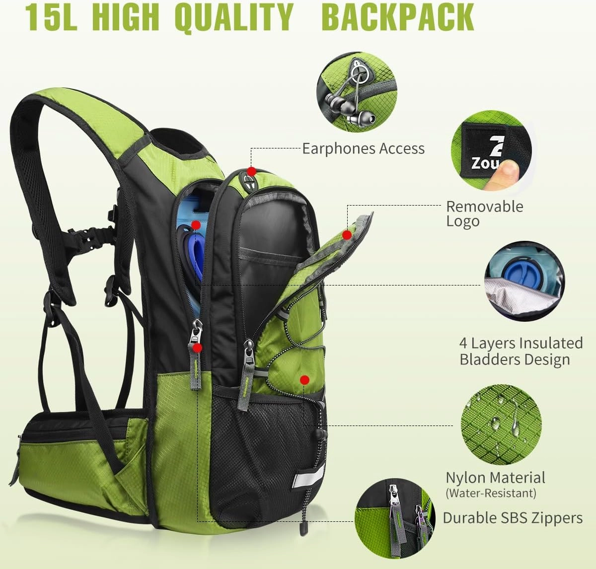 Zounich Hydration Backpack, Breathable Running Backpack with 3L Water Bladder, Large Capacity Hiking Rucksack Outdoors Hydration Bag Pack Perfect for Cycling Camping Fitness Climbing Fits Men & Women
