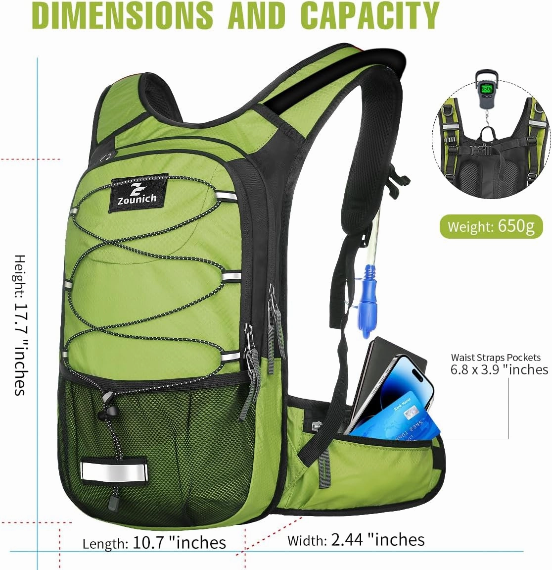 Zounich Hydration Backpack, Breathable Running Backpack with 3L Water Bladder, Large Capacity Hiking Rucksack Outdoors Hydration Bag Pack Perfect for Cycling Camping Fitness Climbing Fits Men & Women