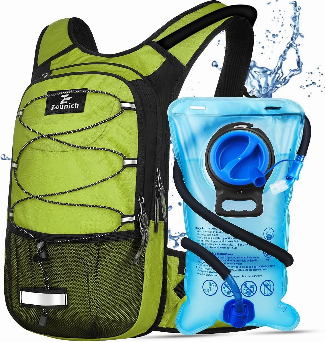 Zounich Hydration Backpack, Breathable Running Backpack with 3L Water Bladder, Large Capacity Hiking Rucksack Outdoors Hydration Bag Pack Perfect for Cycling Camping Fitness Climbing Fits Men & Women