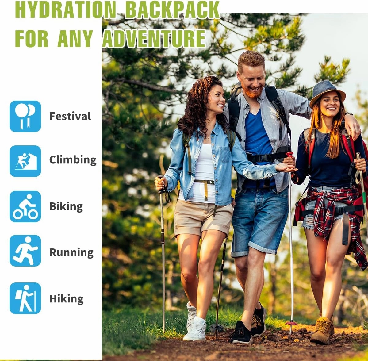 Zounich Hydration Backpack, Breathable Running Backpack with 3L Water Bladder, Large Capacity Hiking Rucksack Outdoors Hydration Bag Pack Perfect for Cycling Camping Fitness Climbing Fits Men & Women