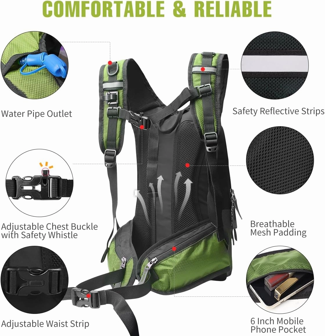 Zounich Hydration Backpack, Breathable Running Backpack with 3L Water Bladder, Large Capacity Hiking Rucksack Outdoors Hydration Bag Pack Perfect for Cycling Camping Fitness Climbing Fits Men & Women